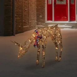 Clearance 35" LED Lighted Feeding Rattan Reindeer Outdoor Christmas Decoration Animals