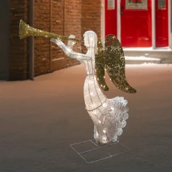 Best 48" LED Lighted Gold and Silver Trumpeting Angel Outdoor Christmas Outdoor Decoration Angels