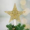 10" LED Lighted Gold Glittered Star Christmas Tree Topper, Warm White Lights Stars