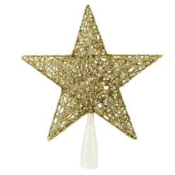 10" LED Lighted Gold Glittered Star Christmas Tree Topper, Warm White Lights Stars