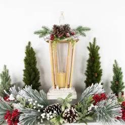 Clearance 18" LED Lighted Natural and White Storm Lantern Christmas Decoration Lanterns