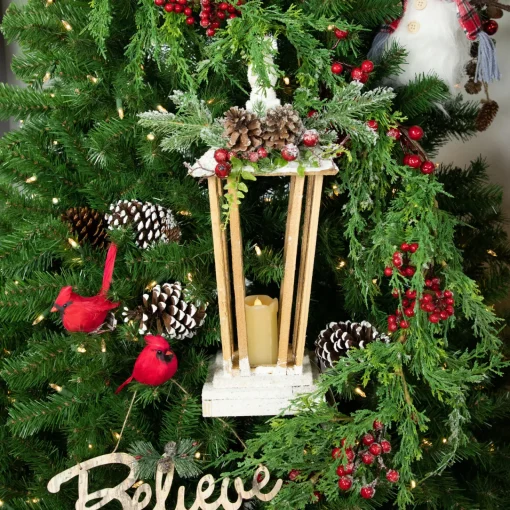 Clearance 18" LED Lighted Natural and White Storm Lantern Christmas Decoration Lanterns