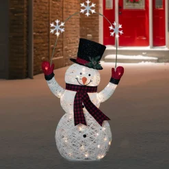 Clearance 57" LED Lighted Snowman Holding Snowflakes Outdoor Christmas Decoration Snowmen