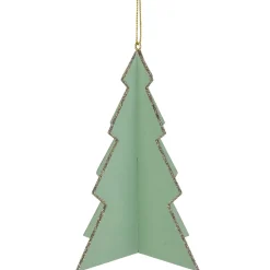 Sale 5.25" Light Green 3D Tree With Silver Glitter Wooden Christmas Ornament Garden & Floral