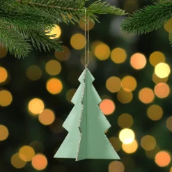 Sale 5.25" Light Green 3D Tree With Silver Glitter Wooden Christmas Ornament Garden & Floral
