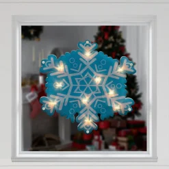 11.75" Lighted Blue and White Snowflake Christmas Window Silhouette Window