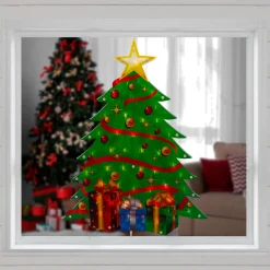 Best 22.5" Lighted Christmas Tree with Presents Window Silhouette Window