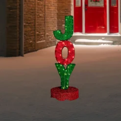 Best 39" Lighted Red and Green 'Joy' Outdoor Christmas Sign Yard Signs