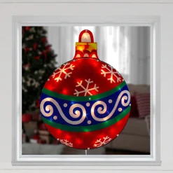 19.5" Lighted Red Christmas Ornament Window Silhouette Window