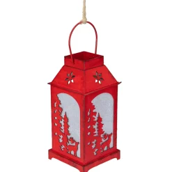 Online 5.5" Lighted Red Reindeer Silhouette Lantern Christmas Ornament Miniatures