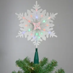Hot 15" Lighted Three Dimensional Snowflake Christmas Tree Topper - Multi Colored Lights Snowflake