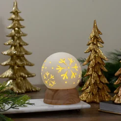 6.5" Lighted White and Brown Globe with Snowflakes Snow Globes