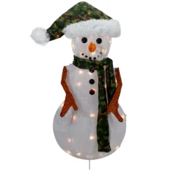 Best 24" Lighted White and Green Chenille Snowman Outdoor Christmas Decoration Snowmen