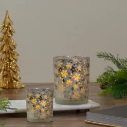 Best 5" Matte Silver and Gold Stars and Snowflakes Flameless Glass Candle Holder Candle Holders