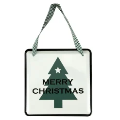 8" Merry Christmas Metal Wall Sign with Green Check Ribbon Wall