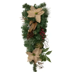Hot 28" Mixed Pine Berry and Poinsettia Artificial Christmas Teardrop Swag - Unlit Unlit Swags