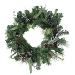 Hot 24" Mixed Pine with Blueberries Pine Cones and Ice Twigs Artificial Christmas Wreath - Unlit Unlit