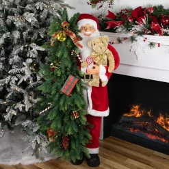 48" Musical Santa Claus with Lighted Christmas Tree and Teddy Bear Standing Christmas Figure Santa Claus
