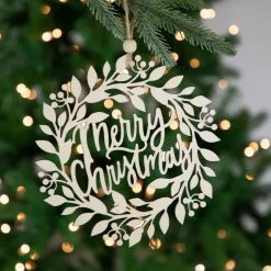 8" Natural "Merry Christmas" Wooden Wreath Ornament Novelty