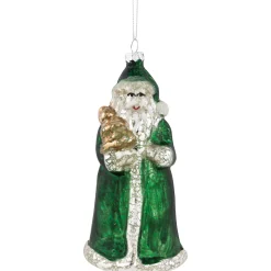 New 5.5" Nordic Green and Silver Santa Hanging Glass Christmas Ornament Santa Claus