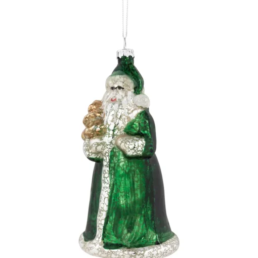 New 5.5" Nordic Green and Silver Santa Hanging Glass Christmas Ornament Santa Claus