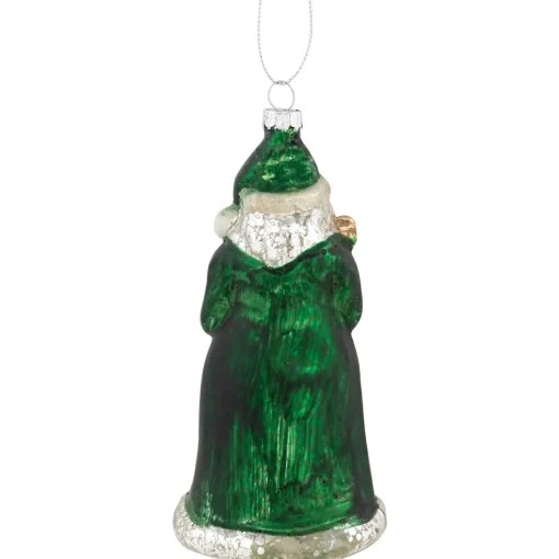 New 5.5" Nordic Green and Silver Santa Hanging Glass Christmas Ornament Santa Claus