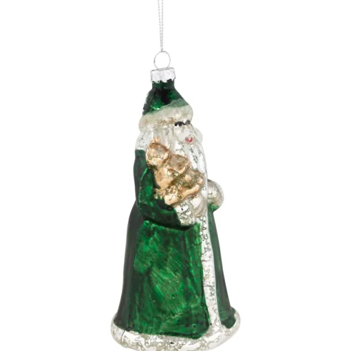 New 5.5" Nordic Green and Silver Santa Hanging Glass Christmas Ornament Santa Claus