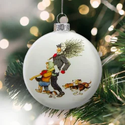 Online 3" Norman Rockwell 'Bringing Home The Tree' Glass Christmas Disc Ornament Disk Ornaments