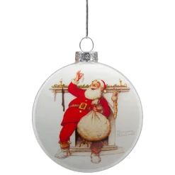 Sale 3" Norman Rockwell 'Filling The Stockings' Glass Christmas Disc Ornament Disk Ornaments