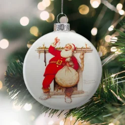 Sale 3" Norman Rockwell 'Filling The Stockings' Glass Christmas Disc Ornament Disk Ornaments