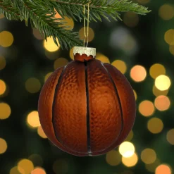 Outlet 3.5" Orange and Black Basketball Glass Christmas Hanging Ornament Sports
