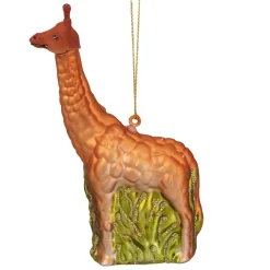 New 5" Orange Giraffe and Green Grass Glass Christmas Ornament Animals