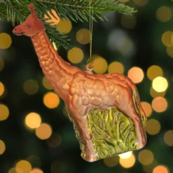 New 5" Orange Giraffe and Green Grass Glass Christmas Ornament Animals