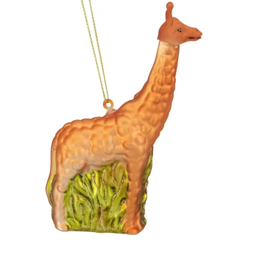 New 5" Orange Giraffe and Green Grass Glass Christmas Ornament Animals