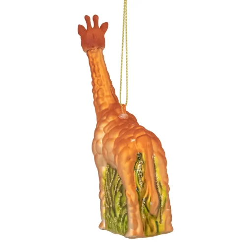 New 5" Orange Giraffe and Green Grass Glass Christmas Ornament Animals