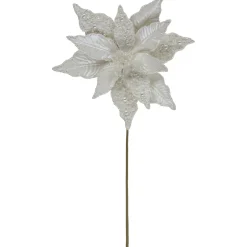 Clearance 22" Pearl White Glittered Poinsettia Christmas Stem Spray Poinsettias
