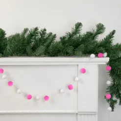 Best 9' Pink and White Plush Snowball Christmas Garland Pre Decorated