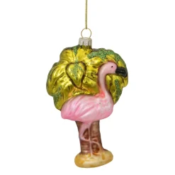 Discount 4" Pink Flamingo with Palm Tree Glass Christmas Ornament Animals