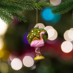 Discount 4" Pink Flamingo with Palm Tree Glass Christmas Ornament Animals