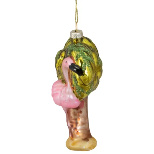 Discount 4" Pink Flamingo with Palm Tree Glass Christmas Ornament Animals