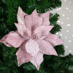 24" Pink Glittered Poinsettia Christmas Stem Spray Sprays, Picks & Branches