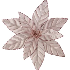 Sale 10" Pink Glittered Poinsettia Christmas Floral Pick Clip-On Ornament Garden & Floral