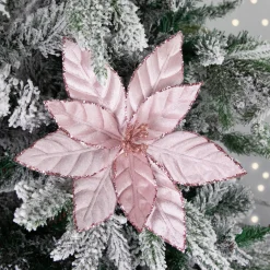 Sale 10" Pink Glittered Poinsettia Christmas Floral Pick Clip-On Ornament Garden & Floral