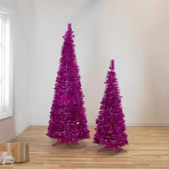Clearance 6' Pink Tinsel Pop-Up Artificial Christmas Tree, Unlit Pop Up