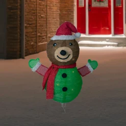Clearance 25" Pop-up Bear Wearing Santa Hat Outdoor Christmas Decoration Animals