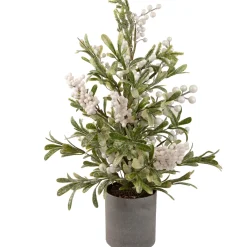 New 2' Potted White Berry and Frosted Pine Christmas Tree, Unlit Potted