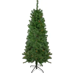 6' Pre-Lit Alberta Pine Slim Artificial Christmas Tree - Multi Lights Pre-Lit