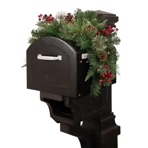 Discount 36" Pre-lit Decorated Pine Cone and Berries Artificial Christmas Mailbox Swag Pre-Lit Swaga
