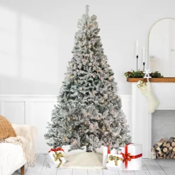 Best 6.5' Pre-Lit Flocked Pine Medium Artificial Christmas Tree - Clear Lights Pre-Lit