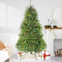 7.5' Pre-Lit Full Northern Pine Artificial Christmas Tree - Multicolor LED Lights Pre-Lit